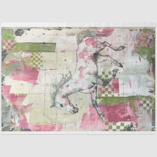 Geschilderde Patchwork Quiltontwerp Paard Decoupag Tissuepapier (Voorkant)