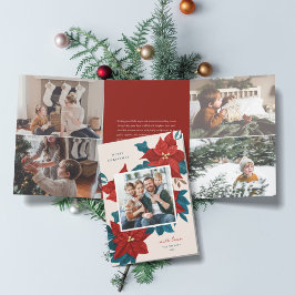 Geschilderde Poinsettias Kerstmis Foto Drieluik Wenskaart