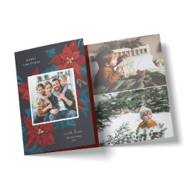 Geschilderde Poinsettias Kerstmis Foto Drieluik Wenskaart