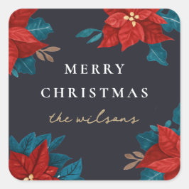Geschilderde Poinsettias Kerstmis Vierkante Sticker