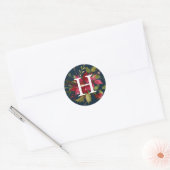 Geschilderde Poinsettia's | Kerstmonogram Ronde Sticker (Envelop)