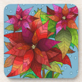 Geschilderde Pointsettia;  kerst Bier Onderzetter (Voorkant)
