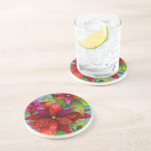 Geschilderde Pointsettia;  kerst Zandsteen Onderzetter (Zijkant)