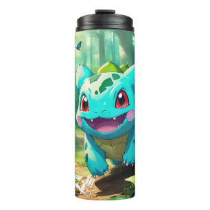 Geschilderde Pokémon Bulbasaur achtervolgen vlinde Thermosbeker