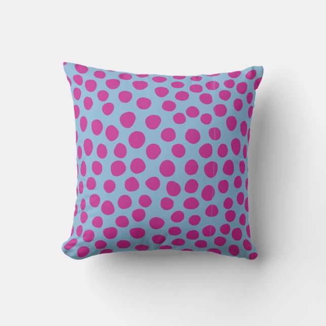 Geschilderde Polka Dots Lichtblauw Fuchsia Roze Kussen (Voorkant)