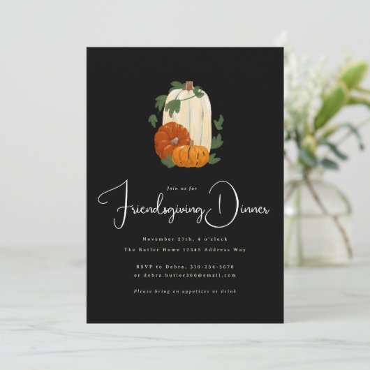 Geschilderde pompoenen Friendsgiving diner Kaart (Staand voorkant)