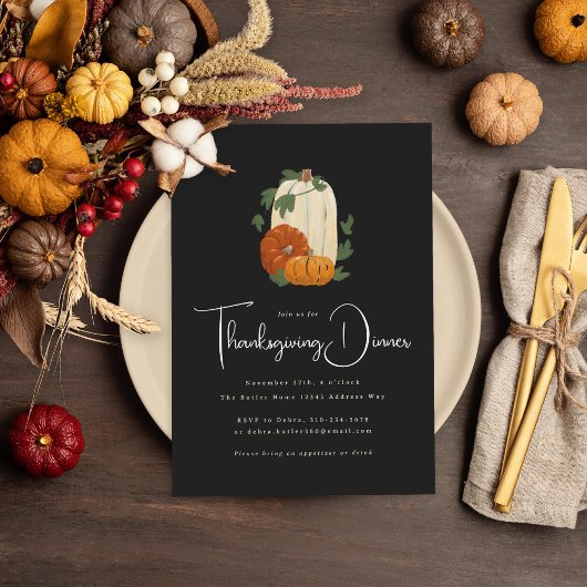 Geschilderde Pompoenen Thanksgiving Diner Kaart