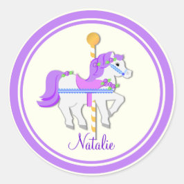 Geschilderde Pony Paarse en gouden carrousel Ronde Sticker