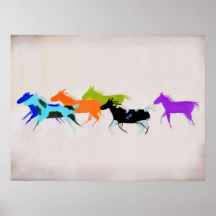 Geschilderde pony's in rook kunst poster
