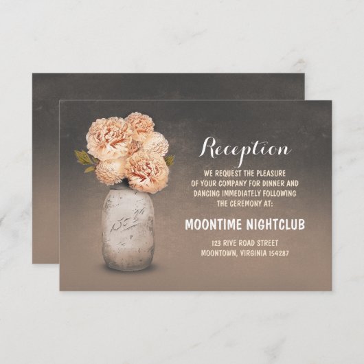 Geschilderde pot van steen met perzikbloemen ontva informatiekaartje (Voorkant / Achterkant)