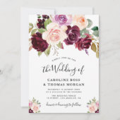geschilderde pruim paarse rozen trouw uitnodiging (Voorkant)