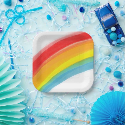 Geschilderde Rainbow Classic Verjaardag Papieren Bordje (Feest)