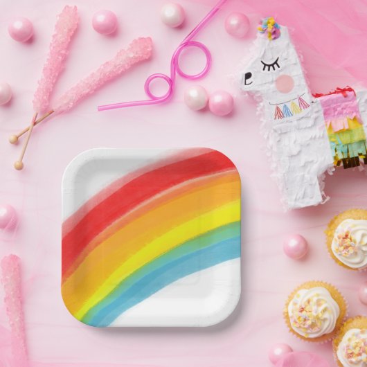 Geschilderde Rainbow Classic Verjaardag Papieren Bordje (Feest)