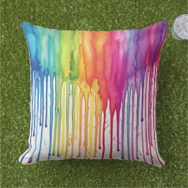 Geschilderde regenboog aquarel verf druppels Abstr Buitenkussen
