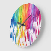 Geschilderde regenboog aquarel verf druppels Abstr Grote Klok (Hoek)