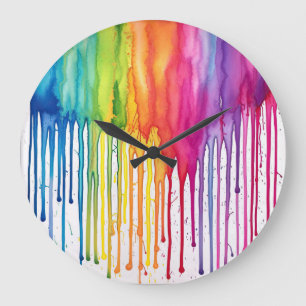 Geschilderde regenboog aquarel verf druppels Abstr Grote Klok