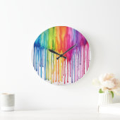 Geschilderde regenboog aquarel verf druppels Abstr Grote Klok (Huis)