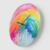 Geschilderde regenboog aquarel verf druppels Abstr Grote Klok (Hoek)