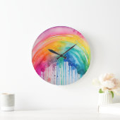Geschilderde regenboog aquarel verf druppels Abstr Grote Klok (Huis)