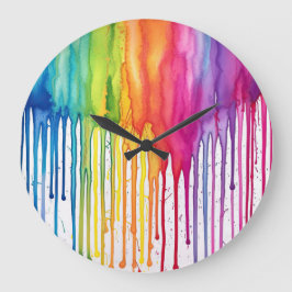 Geschilderde regenboog aquarel verf druppels Abstr Grote Klok