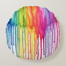 Geschilderde regenboog aquarel verf druppels Abstr Rond Kussen