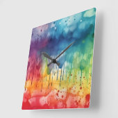Geschilderde regenboog aquarel verf druppels Abstr Vierkante Klok (Hoek)