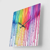 Geschilderde regenboog aquarel verf druppels Abstr Vierkante Klok (Hoek)