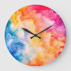 Geschilderde regenboog wolken aquarel Abstract Grote Klok