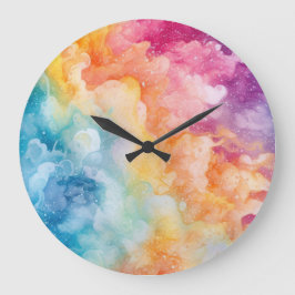 Geschilderde regenboog wolken aquarel Abstract Grote Klok