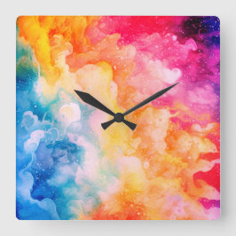 Geschilderde regenboog wolken aquarel Abstract Vierkante Klok