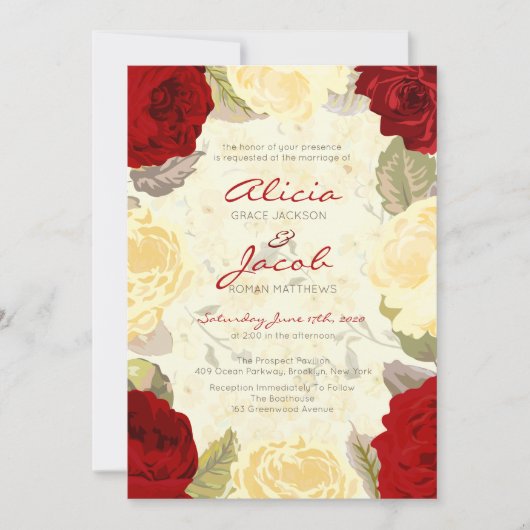 Geschilderde rode rozen bruiloft uitnodiging (Voorkant)