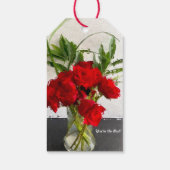 Geschilderde rode rozen op zwarte en witte achterg cadeaulabel (Achterkant)