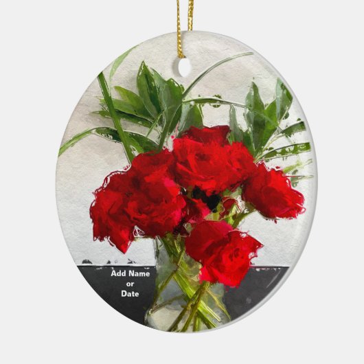 Geschilderde rode rozen op zwarte en witte achterg keramisch ornament (Links)