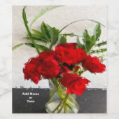 Geschilderde rode rozen op zwarte en witte achterg wijn etiket (Enkel label)