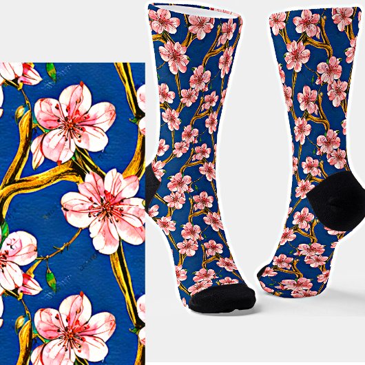 Geschilderde roze boombloesems op bijkantoor in bl sokken