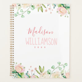 Geschilderde roze en groene Floral Planner