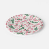 Geschilderde roze en groene kustbloemen papieren bordje (Gekanteld)