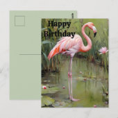 Geschilderde Roze Flamingo In Vijver, Verjaardagsa Briefkaart (Voorkant / Achterkant)
