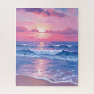 Geschilderde Roze Oceaan   Kust Waterverf Pastel Legpuzzel