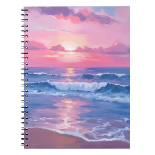 Geschilderde Roze Oceaan   Kust Waterverf Pastel Notitieboek