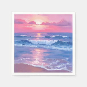 Geschilderde Roze Oceaan Kust Waterverf Pastel Servet