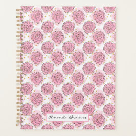 Geschilderde roze rozen en gouden glitter planner