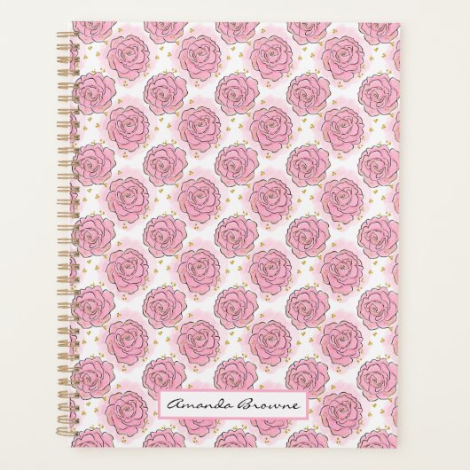Geschilderde roze rozen en gouden glitter planner (Voorkant)