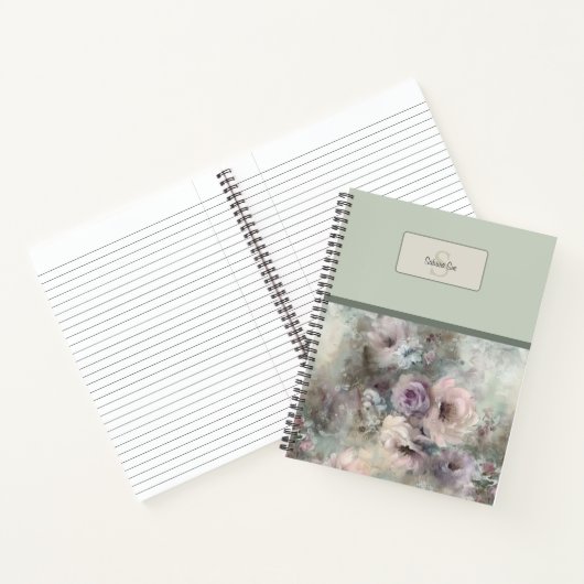 Geschilderde  Rozen Bloempatroon Monogram Notitieboek (Binnen)