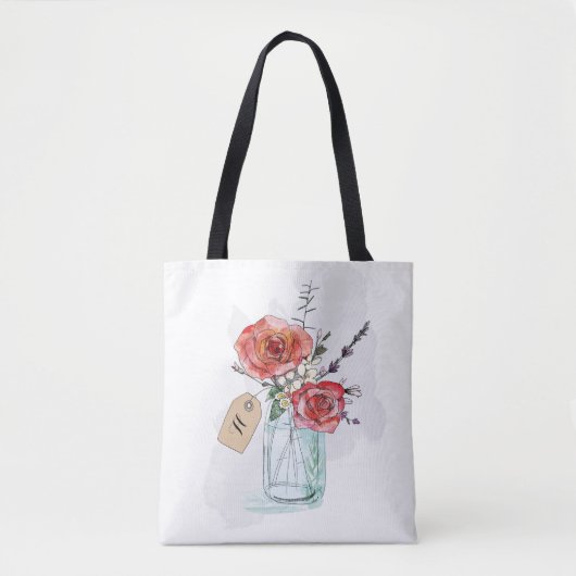Geschilderde rozen in Mason Jar bloemmonogram Tote Bag (Voorkant)
