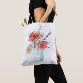 Geschilderde rozen in Mason Jar bloemmonogram Tote Bag (Dichtbij)