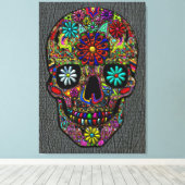 Geschilderde schedel Floral Art op Faux Shark Skin Canvas Afdruk (Insitu (Houten vloer))
