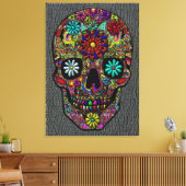 Geschilderde schedel Floral Art op Faux Shark Skin Canvas Afdruk (Insitu (Woonkamer))