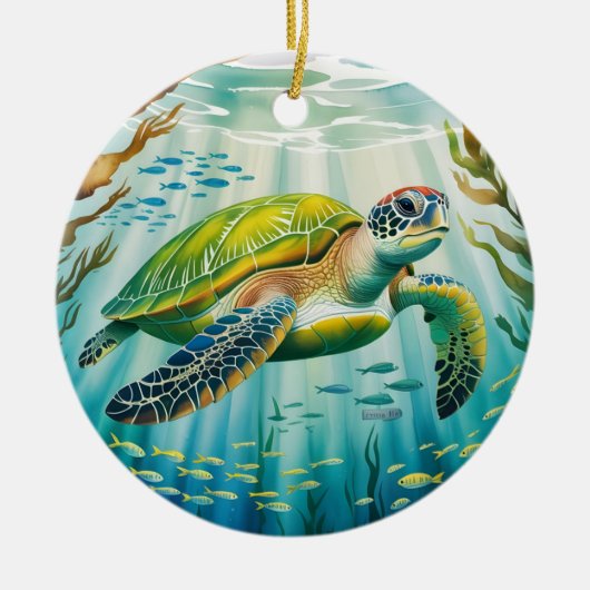 Geschilderde Schildpad Keramisch Ornament (Voorkant)