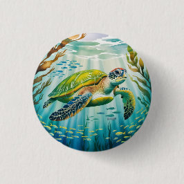 Geschilderde Schildpad Ronde Button 3,2 Cm